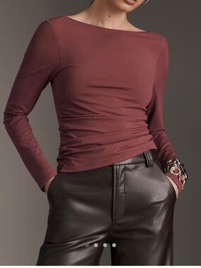 By Anthropologie Scoop-Back Long-Sleeve Top, Size M